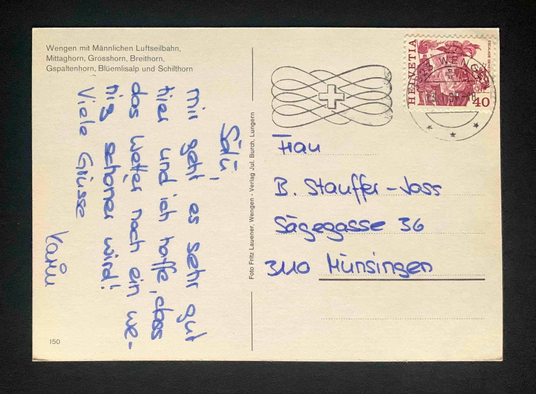 Cartoline postali: AK Wengen mit Männlichen Luftseilbahn – Usato da Goldau venduto da artelier1 1