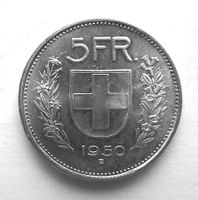 Schweizer 5 Franken Münze 1950 B (Silber-Fünfliber)