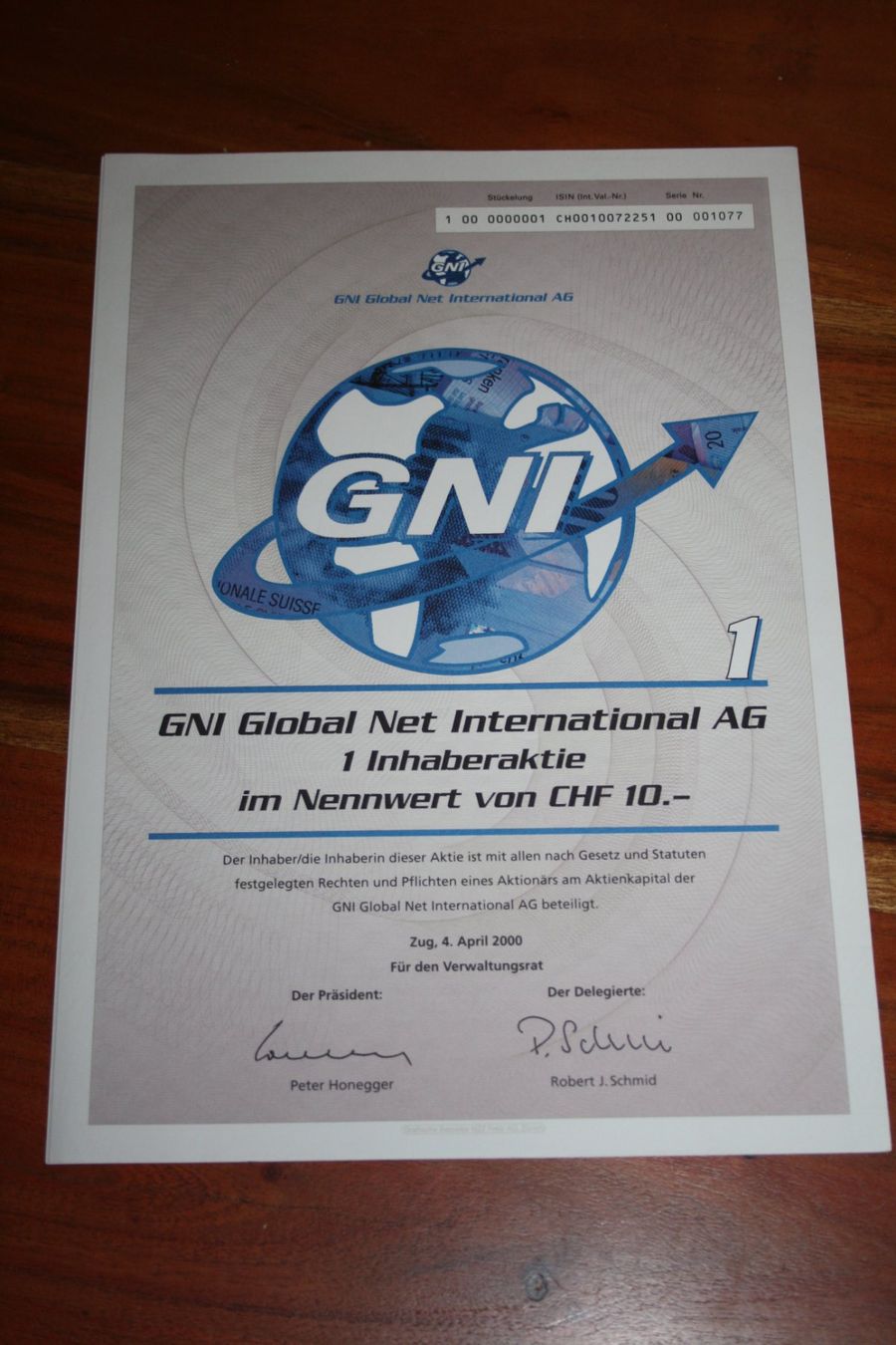 Dokumente: GNI Global Net International AG – Gebraucht aus Reinach BL von Runni