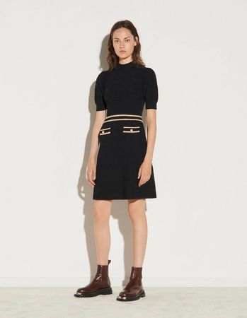 Sandro Meryle Knit Houndstooth Pearl Jacquard Dress