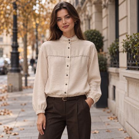 Zara Hemd Bluse, Hemdbluse, Beige, Grösse L (38-40)