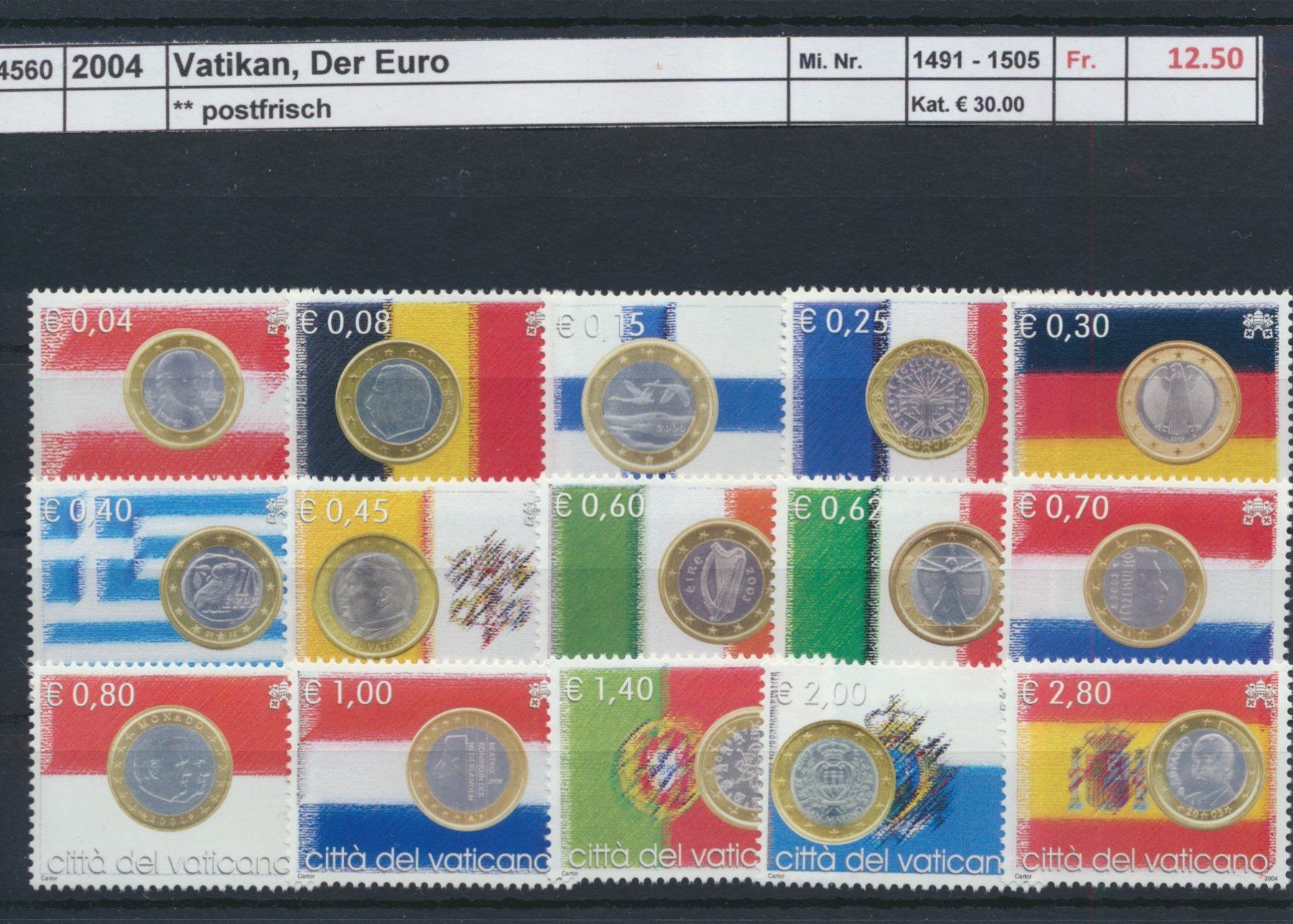 Alle Briefmarken: 2004 Vatikan, "Der Euro", ** postfrisch – Neu (gemäss Beschreibung) aus Winterthur von Zupogeru