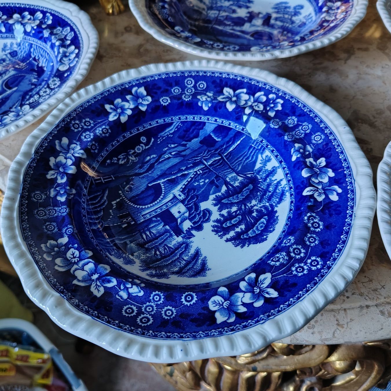 Spode Piatti: Spodes Tower Blue, X5 Suppenteller, Durchmesser 23.5cm – Usato da Dietikon venduto da aberdeen30 2