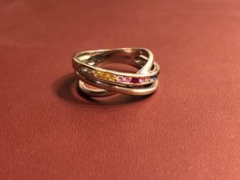 Damenring mit rainbow-Steinen aus 18 Karat Weissgold Au 750