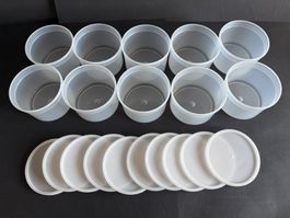 10 Kunststoffbehälter mit Deckel. D:12, H: 8 cm, 600 ml NEU