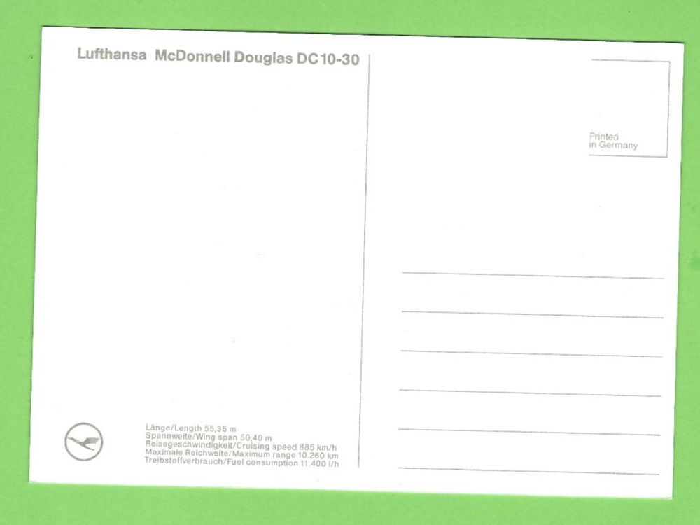 Cartoline postali: Lufthansa McDonnell Douglas DC10-30 – Usato da Zürich venduto da t24_de 1