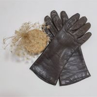 Handschuhe Leder 6.5/7 dunkelbraun mit Biesen VINTAGE 1960s
