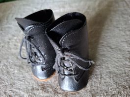 Schwarze, Vintage Puppen Schuhe, Stiefel mit Schnürung
