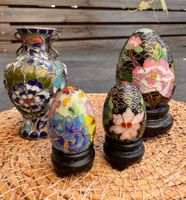 Dekorative Cloisonné Vasen und Ostereier, 4 Stk, Vintage