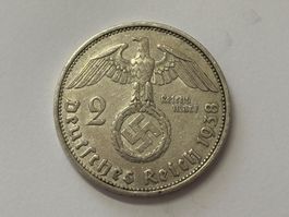 2 Mark 1938 A Hindenburg deutsches Reich Silber