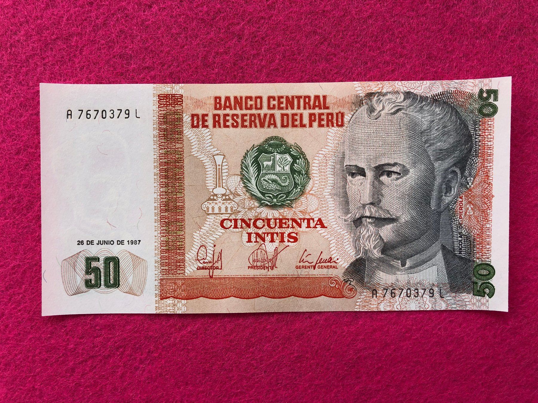Banknoten: Peru 1987 - 50 Intis UNC – Neu und originalverpackt aus Pfäffikon SZ von Sieben77