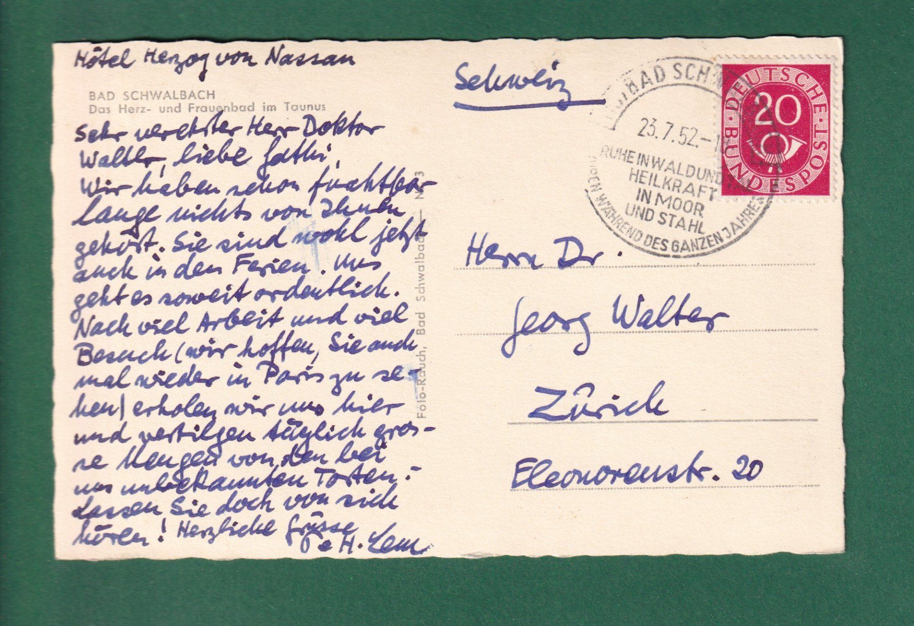Cartes postales: BAD SCHWALBACH - 1952 – D'occasion à Pully par nicecards-shop 1