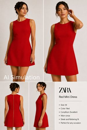 ZARA Women Red Mini Dress – Size M – Zip Closure