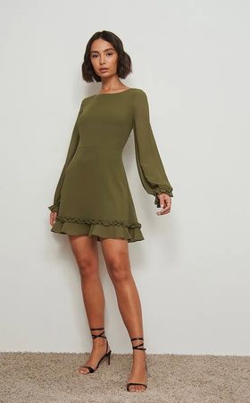Grünes Chiffon Kleid mit Rüschen Grösse 34 👗 Herbst