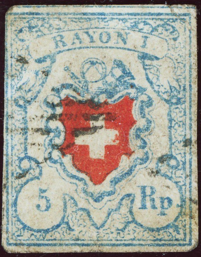 Tutti i francobolli: 5 Rp. Rayon I, hellblau, seltener Stein U/LO, Befund Eichele – Usato da Basel venduto da Strubelibs