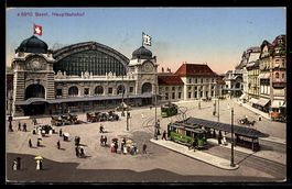 AK Basel, Hauptbahnhof, Strassenbahn an der Haltestelle
