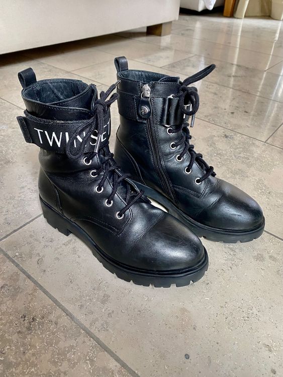 TWINSET Stiefel Ankle Boots Leder Schwarz Grösse 34 (Gebraucht) in