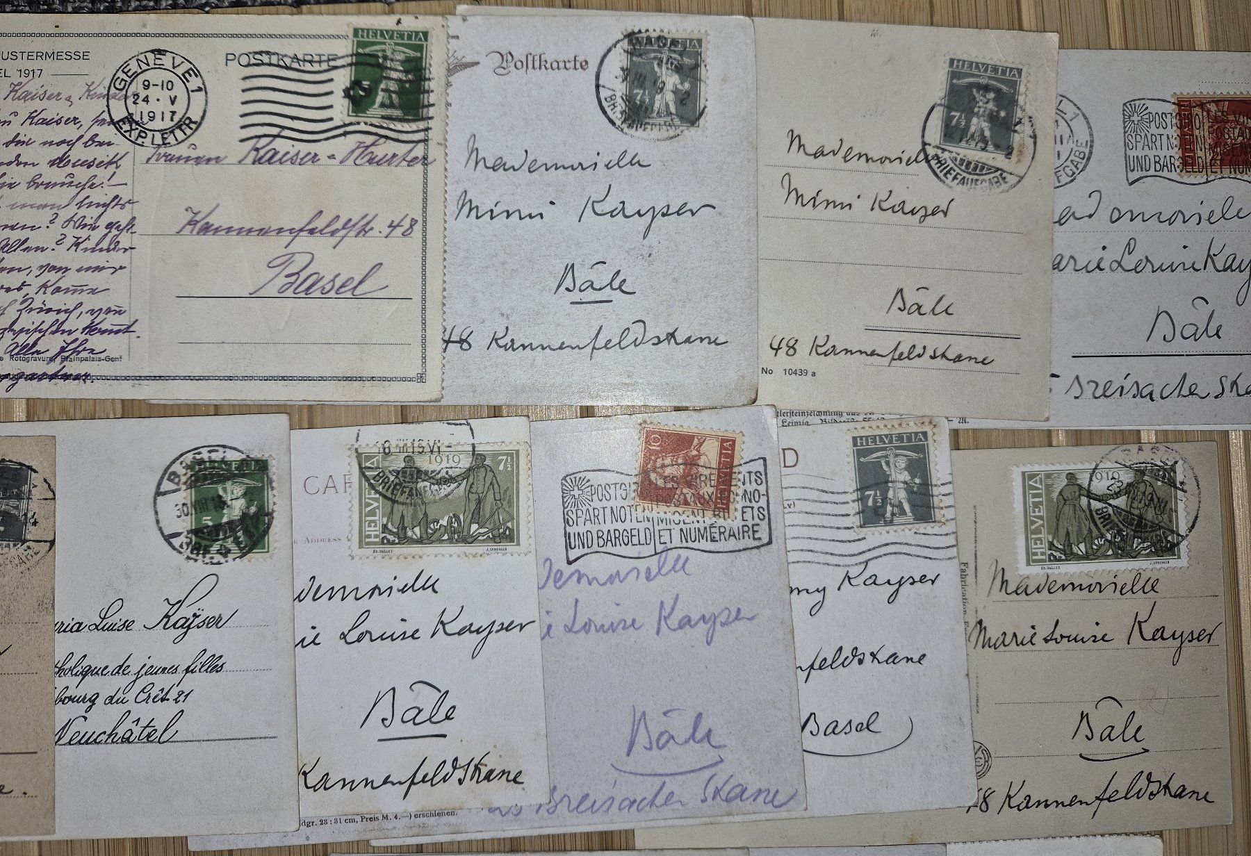 Cartoline postali: 58 antike Postkarten 1917 - 1922 mit Schweizer Marken – Usato da Basel venduto da Kurioses 5