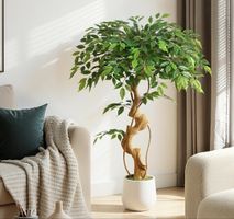 Kunstpflanze Ficusbaum 120cm Mit Weiß Topf,Künstliche Pflanz