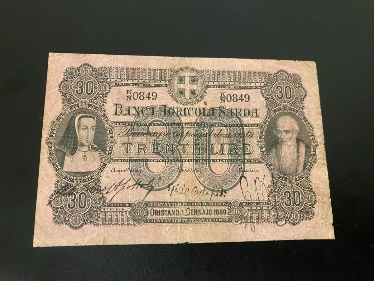 Banconote: 30 lire 1880 selten – Usato da Dällikon venduto da Woldbanknoten 1