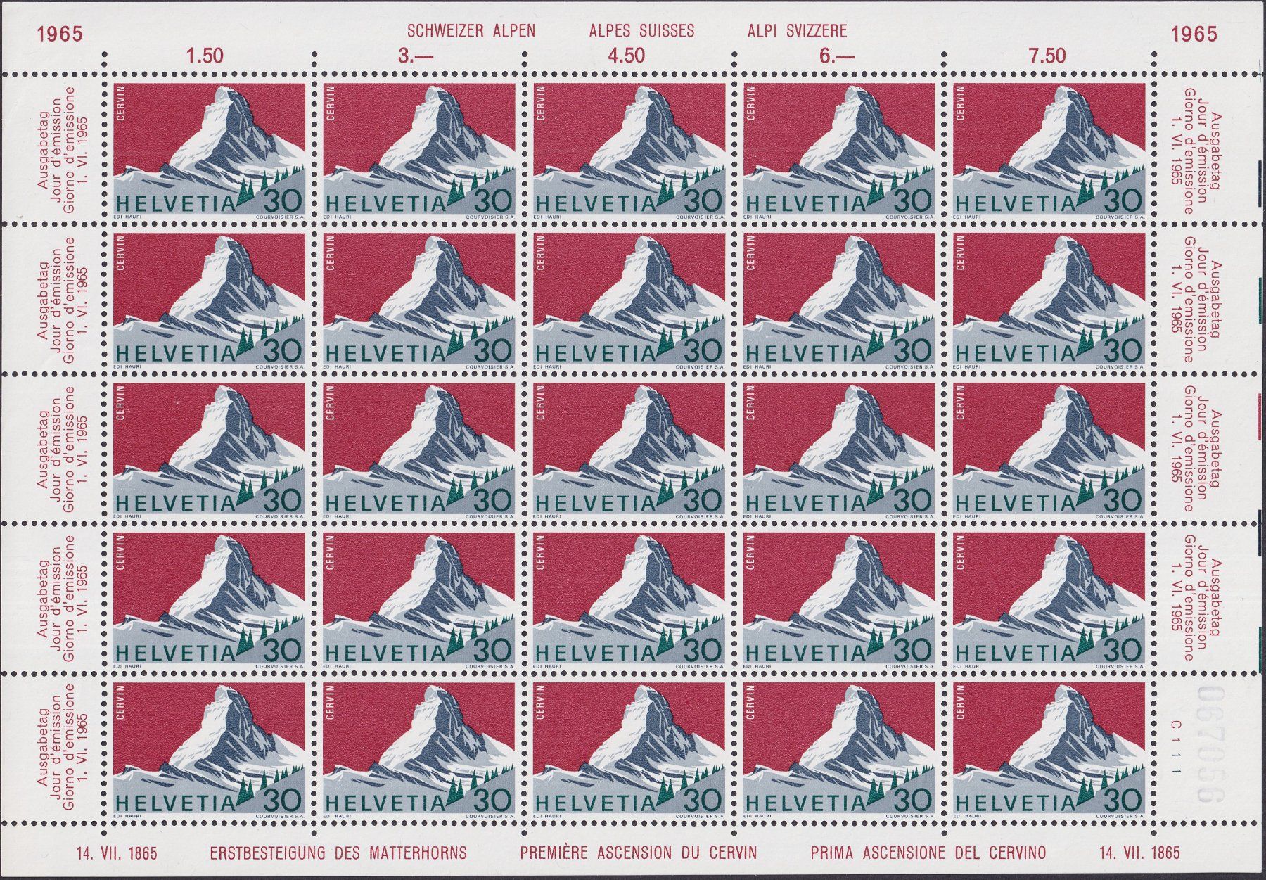 Tutti i francobolli: 1965 Nr.434.2.01, postfrischer Kleinbogen +Abarten, K: 50.- – Usato da Sursee venduto da Luzernerraute