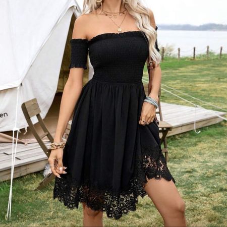 Damen Kleid schwarz schulterfrei - Grösse: S