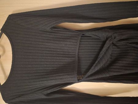 Damen Kleid gerippt schwarz Knoten-Detail 