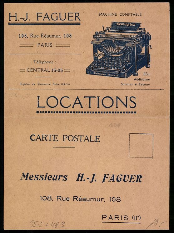 Articoli pubblicitari: Paris, H.-J. Faguer, Machine Comptable,  – Usato da Berlin venduto da bartko-reher