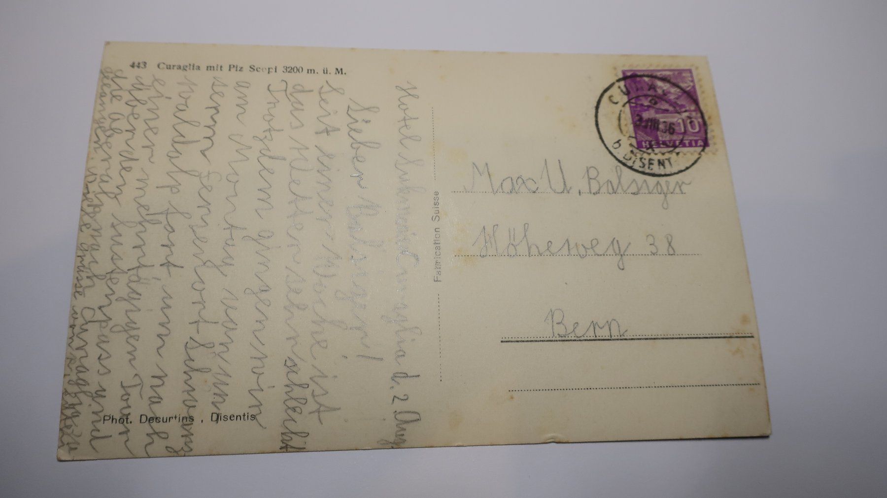 Cartoline postali: Curaglia mit Piz Scopi  1936 – Usato da Cormoret venduto da Pascalll2001 4