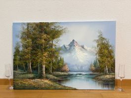 91.5x61cm hochGrosses Ölgemälde "Berglandschaft" im Herbst