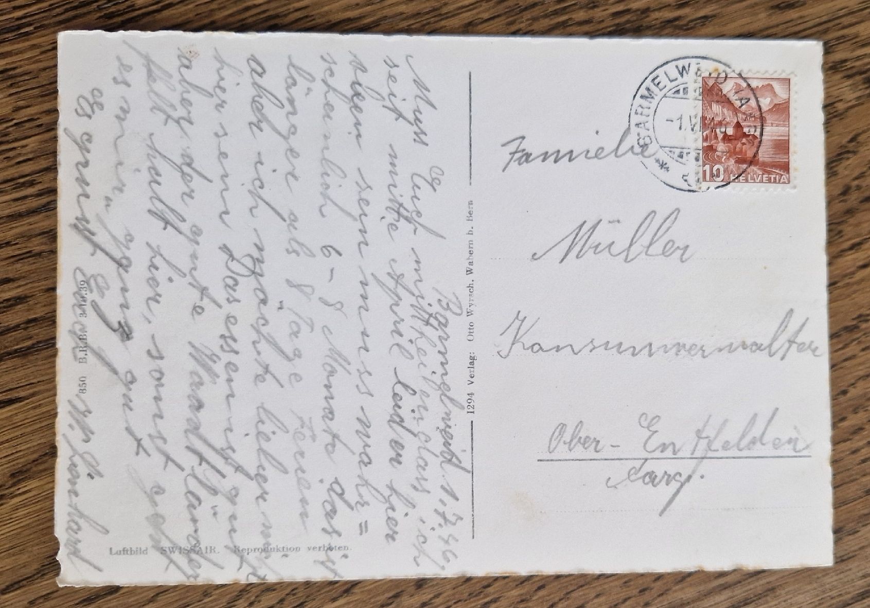 Cartoline postali: Aarg. Heilstätte Barmelweid bei Aarau 1946 – Usato da Ebikon venduto da Donar50 1