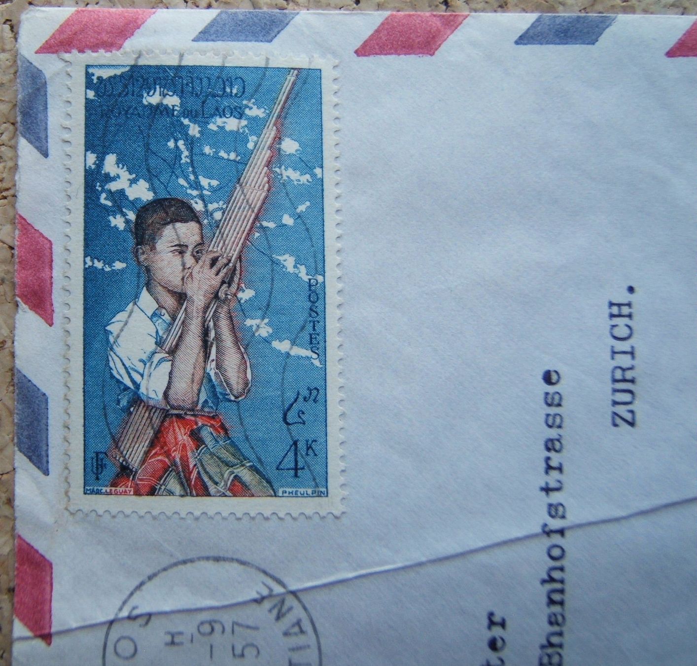 Tutti i francobolli: LUFTPOSTBRIEF LAOS - ZÜRICH 1957 – Usato da Brunnen venduto da Nonne04 2