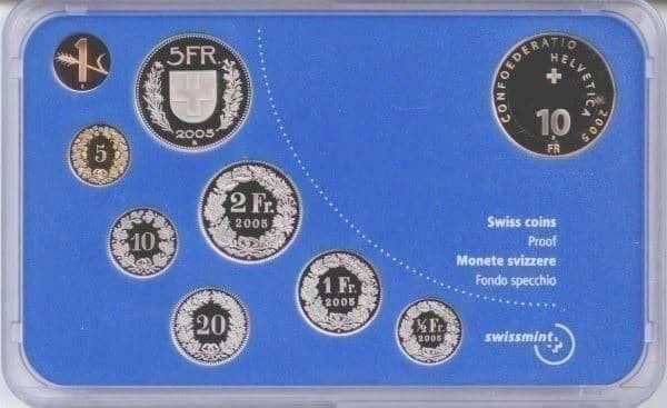 Toutes les monnaies: Schweizer Münzsatz 2005 Polierte Platte – Neuf avec emballage d'origine à Eggersriet par stamp303 1