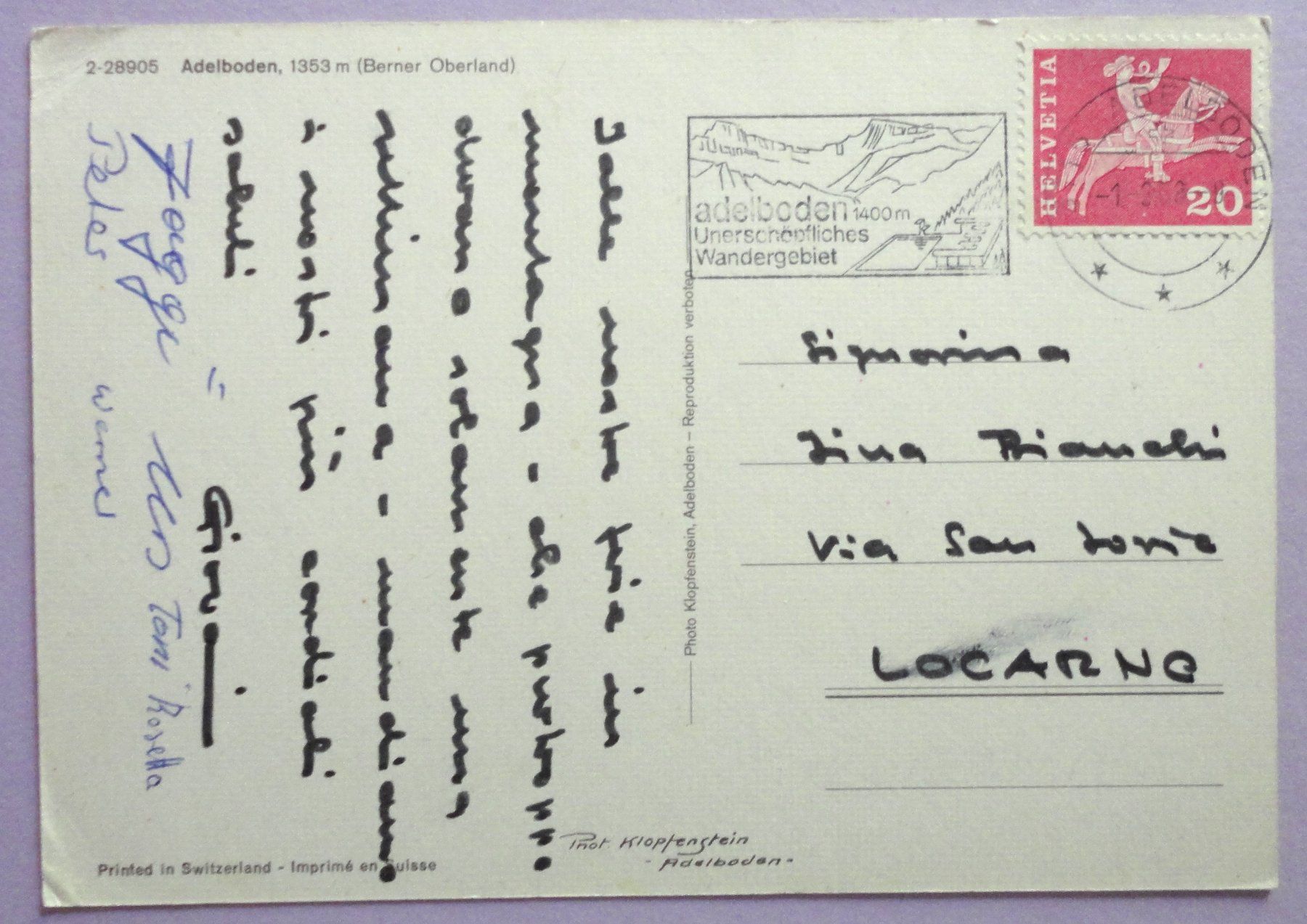 Cartoline postali: Adelboden, 1353 m, B.O. – Usato da Fétigny venduto da Billy2miny 1
