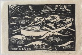 Wilhelm Hartung (1878-1957), Holzschnitt, Rudern Boot, 1936