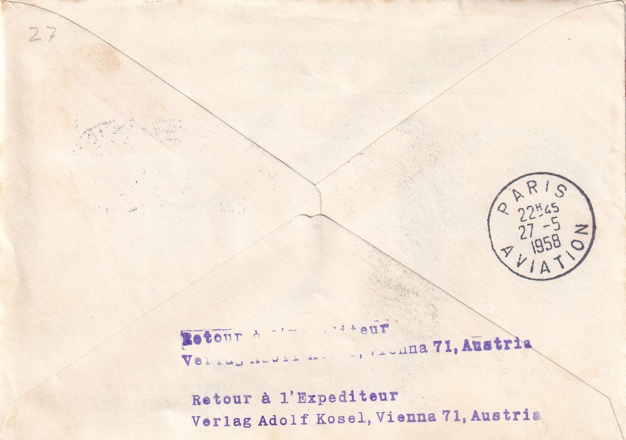 Tutti i francobolli: Erstflug AUA Wien - Paris 1958 – Usato da Baar venduto da Asmara111 1