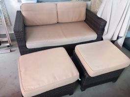 Garten-Lounge Rattan,  6-teilig, dunkelbraun/sand