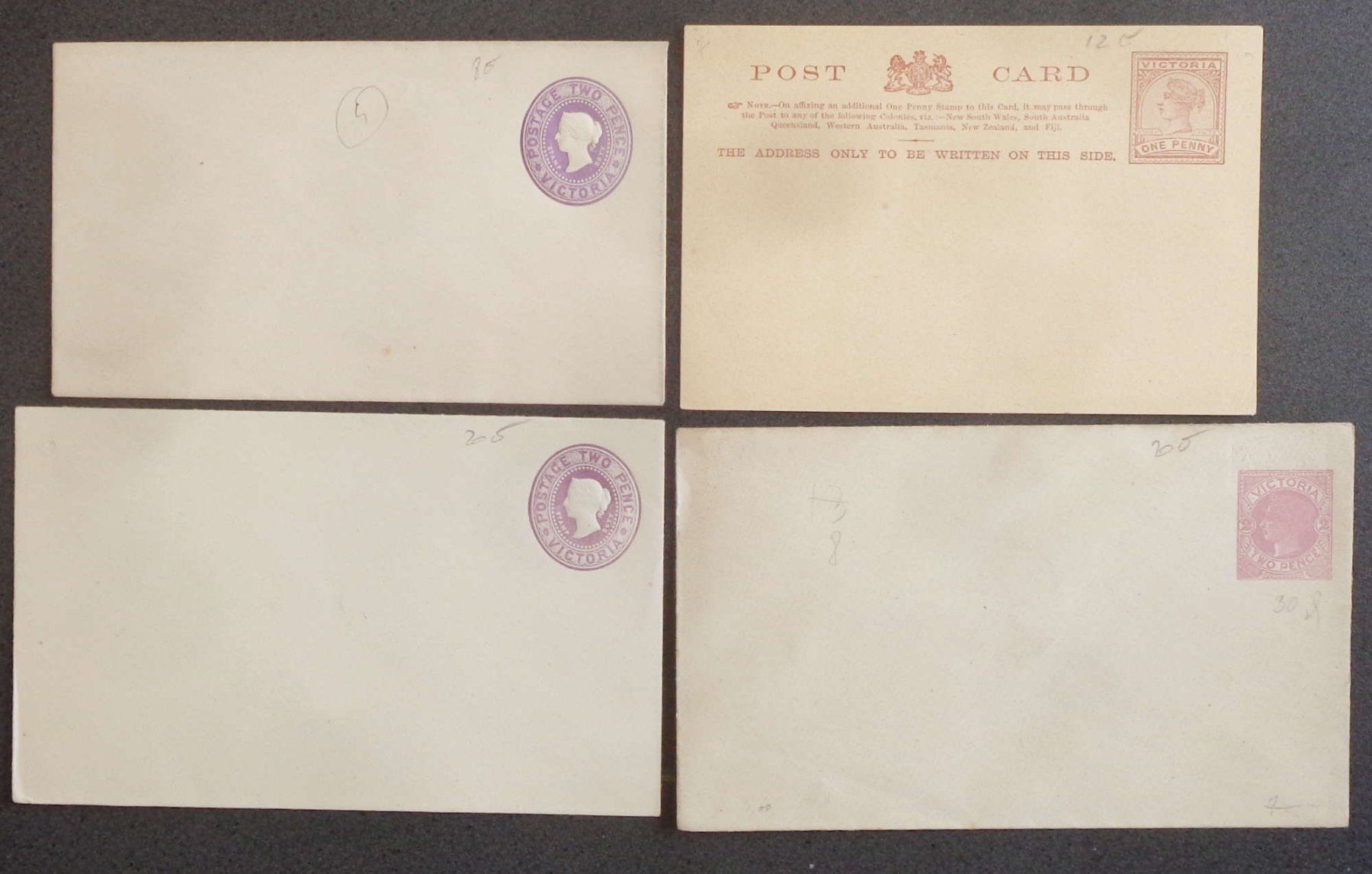 Tutti i francobolli: VICTORIA: 4 postal stationaries, * – Usato da Le Locle venduto da timbrettino