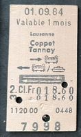 Lausanne Coppet Tannay SBB Billett 1984