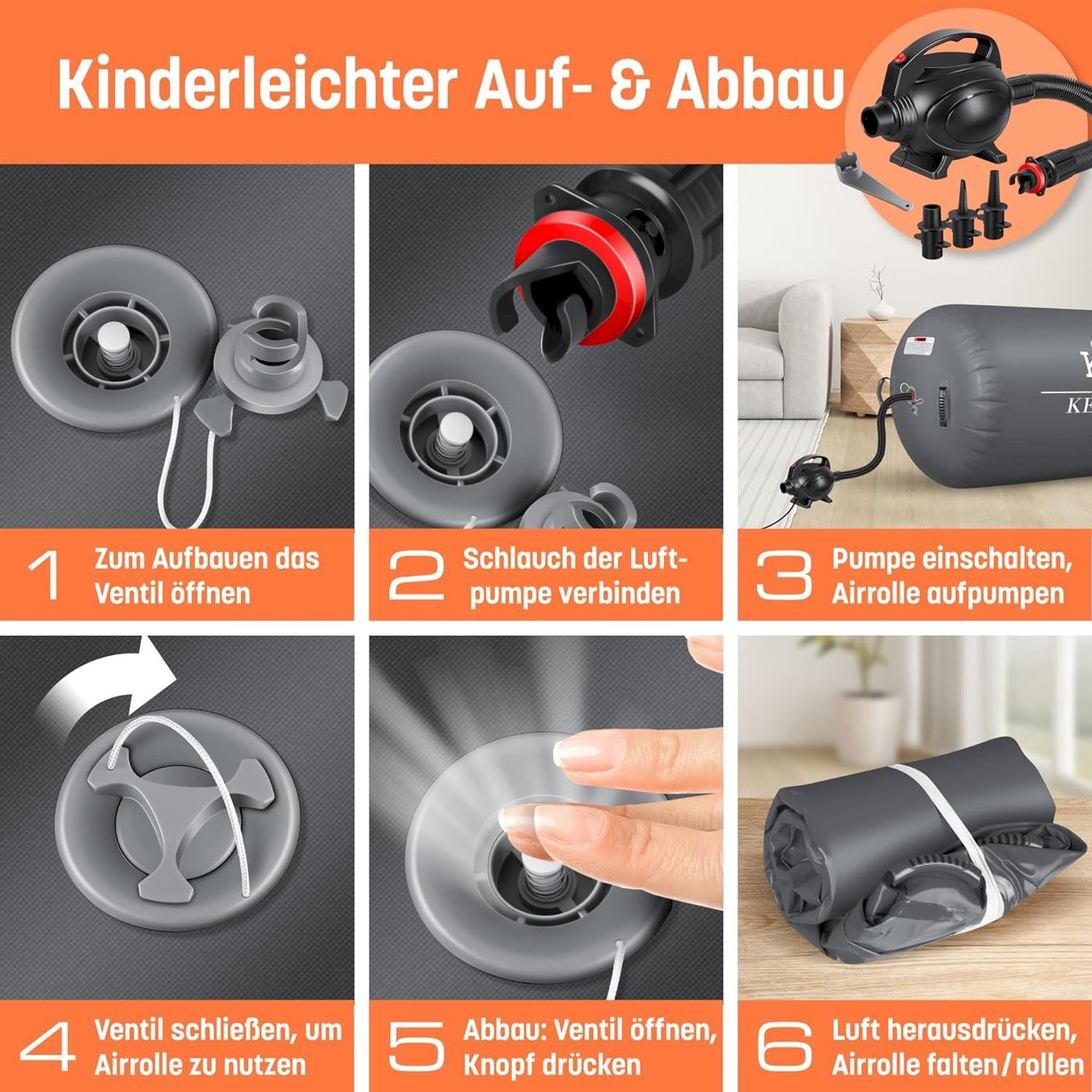 Accessori: Aufblasbare Gym-Rolle 120x90cm grau – Nuovo e nell'imballaggio originale da Bottighofen venduto da zaap 8