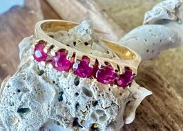Vintage Rubinring 800 Silber vergoldet – 5 Rubine edel G