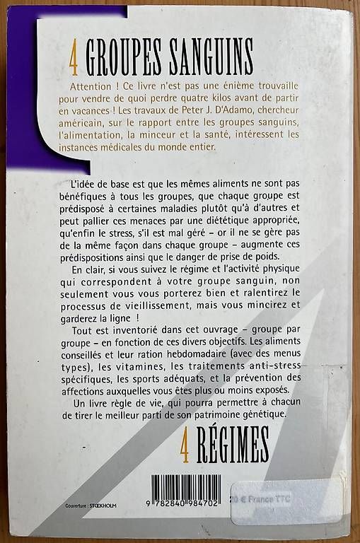 Libri: "4 Groupes Sanguins / Régimes" – Usato da Onex venduto da mirza02 1