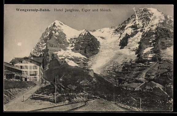 Cartoline postali: Wengernalp, Bergbahn mit Hotel, Jungfrau – Usato da Berlin venduto da bartko-reher