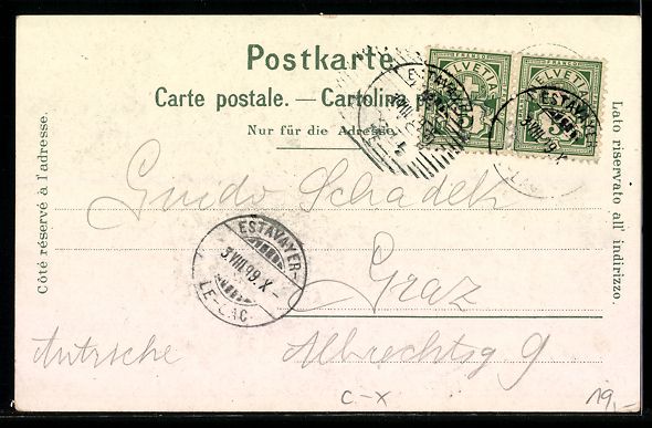 Cartoline postali: Litho Estavayer, Grand' rue, Chateau – Usato da Berlin venduto da bartko-reher 1