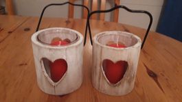 2x Lanternes romantiques en bois avec cœur ❤️