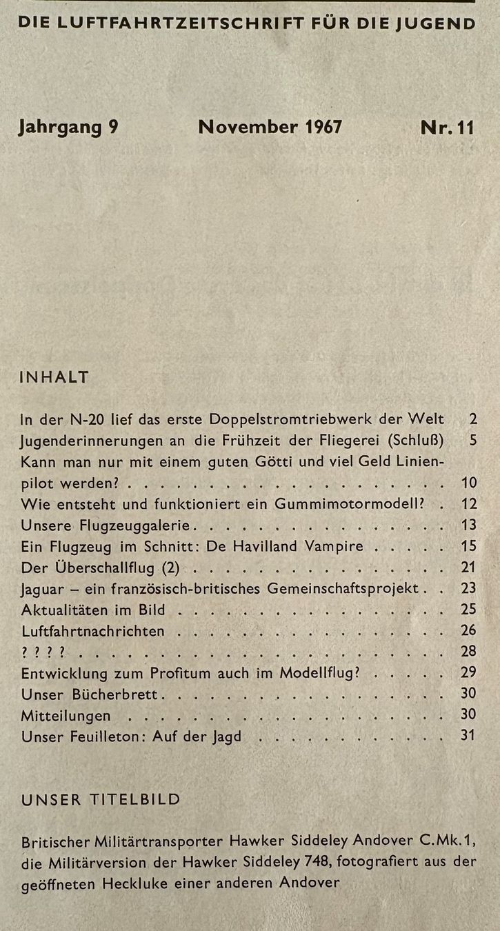 Riviste & Magazine: COCKPIT DIE LUFTFAHRTZEITSCHRIFT NOVEMBER 1967 – Usato da Ostermundigen venduto da wini63 1
