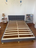 Double bed frame with grey headboard good condition