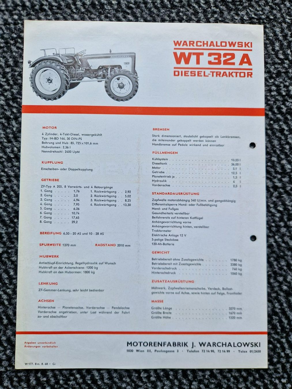 IHC Trattori: Original Prospekt Warchalowski / IHC Traktor WT32A – Usato da Dürnten venduto da Bachtel84 1
