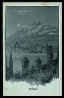 Mondschein-AK Luzern, Pilatus, Berg mit 