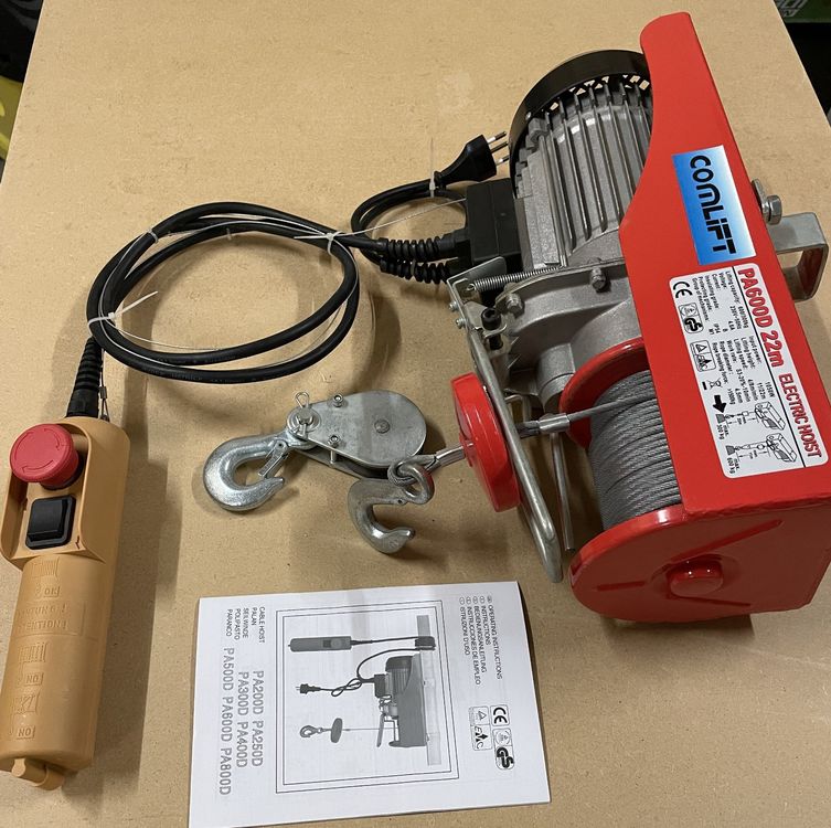 CROSSFER PA600A Elektrischer Seilhebezug 230 V – 300/600 Kg, 12 M Hubhöhe, Mit Umlenkrolle